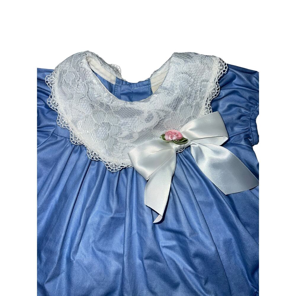 Vintage rare editions blue and white ruffles frilly lace baby girl dress 6/9mos - Picture 3 of 7